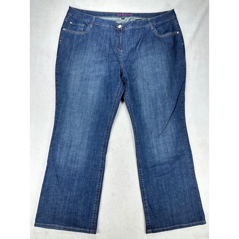 Bradley Womens Plus Size 28W Dark Wash Bootcut Jeans Embroidered Pockets Stretch